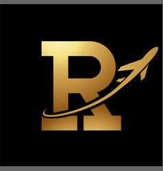 Glossy Gold And Black Antique Letter R Icon