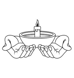 Hand Holding Candle In Bowl Cartoon In Black