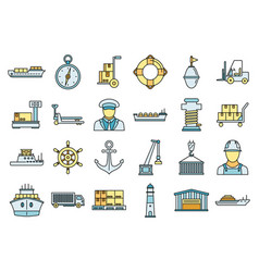 Marine Port Transport Icons Set Color