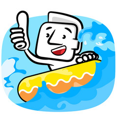 White Man Cartoon Playing Inner Tube On Beach