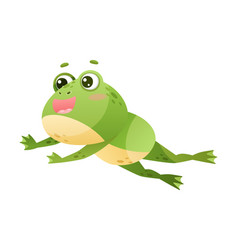 Cute Green Leaping Frog Character Jumping