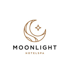 Elegant Crescent Moon And Star Logo Design Line