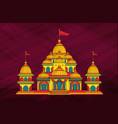 Traditional Hindu Temple With Red Flag