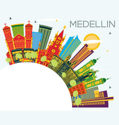 Medellin Colombia City Skyline With Color