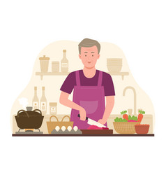 Senior Man Cooking Food In Kitchen