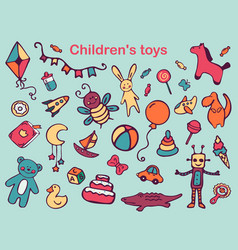 Children Toys Doodle Icon Set Isolated Toys