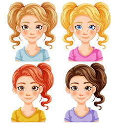 Four Cartoon Girls With Different Hairstyles And