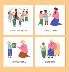 Set Of Squared Banners About Children Giving Gifts