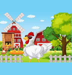 Farm Scene With A Chicken Wearing Sunglasses