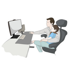 Father Working With Baby Daughter And Laptop