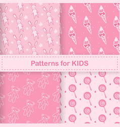 Set Of Cute Pink Kids Patterns With Doodle Toys