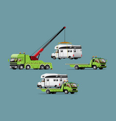 Set Of Towing Car Trucking Auto Transport