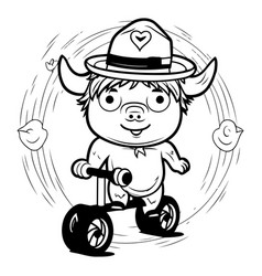 Black And White Cartoon Of Cute Little Bull