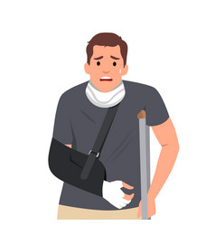 Sad And Happy Man With A Broken Arm And Leg In A