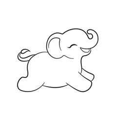 Cute Running Happy Baby Elephant Cartoon Outline