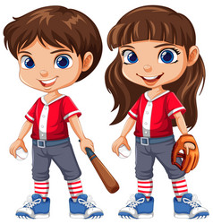 Boy And Girl Baseball Player Cartoon Character