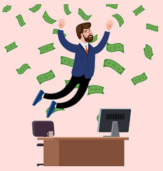 Happy Businessman Jump In Air Falling Money Rain