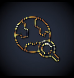 Gold Line Magnifying Glass With Globe Icon