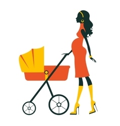 Fashion Mom With Baby In Pram Under Umbrella