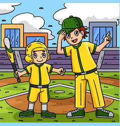 Baseball Boy And Coach Colored Cartoon