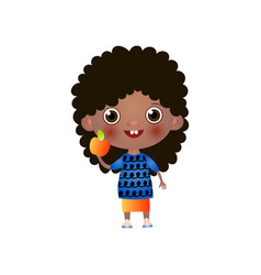 Cute Smiling Black Girl Standing With Apple