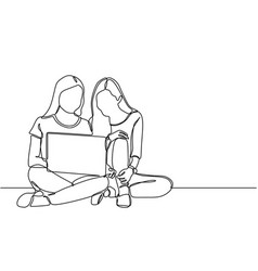 Two Girl Discussing And Study With A Laptop