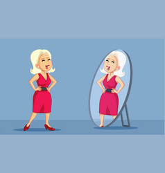 Confident Woman Looking Proudly In The Mirror