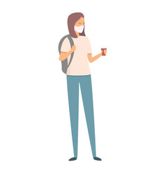 Girl Coffee To Go In Mask Icon Cartoon