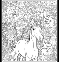 Horse And Flowers Outline