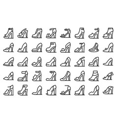 High Heels Woman Shoes Icons Set Outline