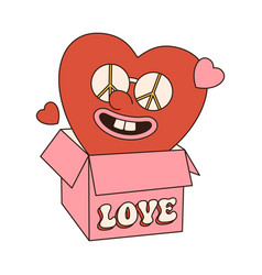 Heart Gift Box Groovy Retro Icon Cartoon