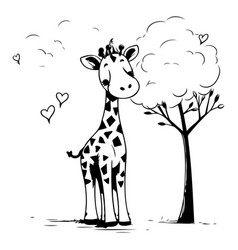 Giraffe And Tree With Hearts Isolated On White