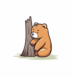 Cute Cartoon Bear Sitting Next To A Tree