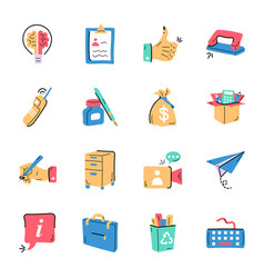 Set Of Office Equipment Hand Drawn Icons