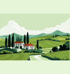 Italian Summer Fields Landscape Cartoon