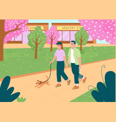 Couple Walk In Spring Flat Color