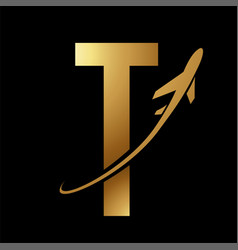 Glossy Gold And Black Futuristic Letter T Icon