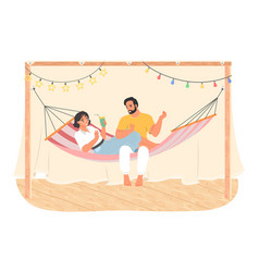 Loving Couple In Hammock Man And Woman Date