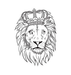 Male Lion Wearing Royal Crown Line Art