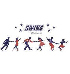 Three Swing Dance Couples Silhouettes