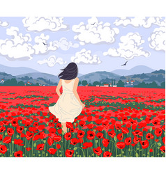 Young Woman Enjoys The Poppies Field