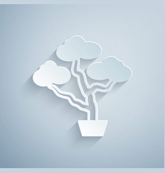 Paper Cut Japanese Bonsai Tree Icon Isolated