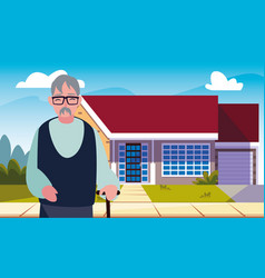 Old Man Standing Next House Exterior