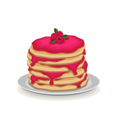 Pancakes With Raspberry Pink Jam On A Plate