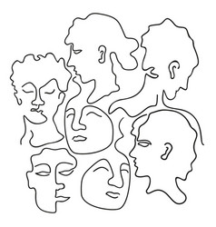 Women Faces In Line-art Style Isolated