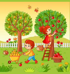 Kids and harvest Royalty Free Vector Image - VectorStock