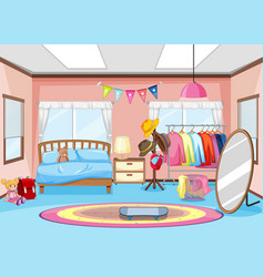 Girl Bedroom Interior Scene With Clothes Rack