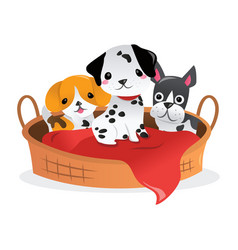 Cartoon Three Puppies Around Pet Bed