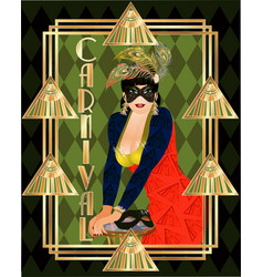 Flapper Woman In Carnival Mask Art Deco Style