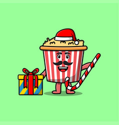 Cartoon Popcorn Santa Clause Bringing Candy Cane